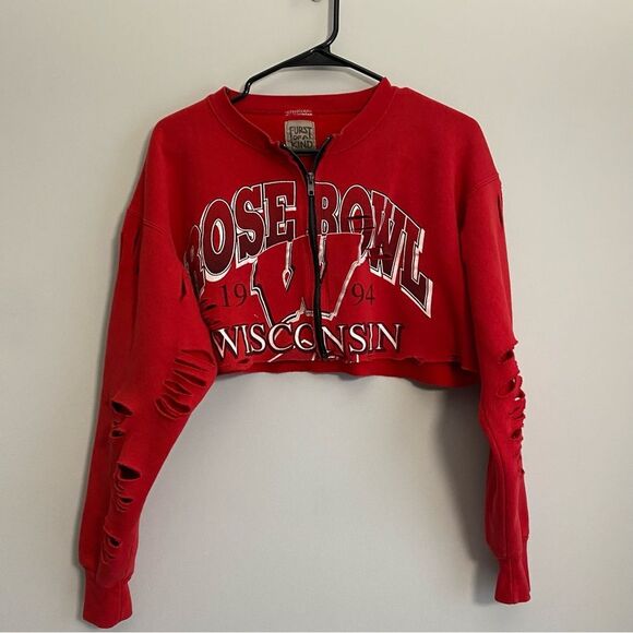 Vintage Wisconsin Badgers Rose Bowl 1994 Cropped Zip Pullover Sweatshirt - Picture 1 of 6